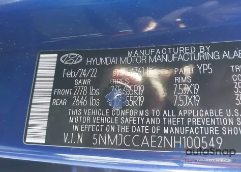 2022 Hyundai Tucson Sel z USA, uszkodzony, nr VIN 5NMJCCAE2NH100549